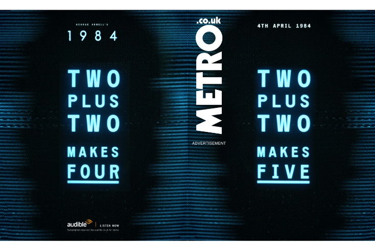 Audible Original 1984 Metro newspaper wrap. Credit Wavemaker. Resized.