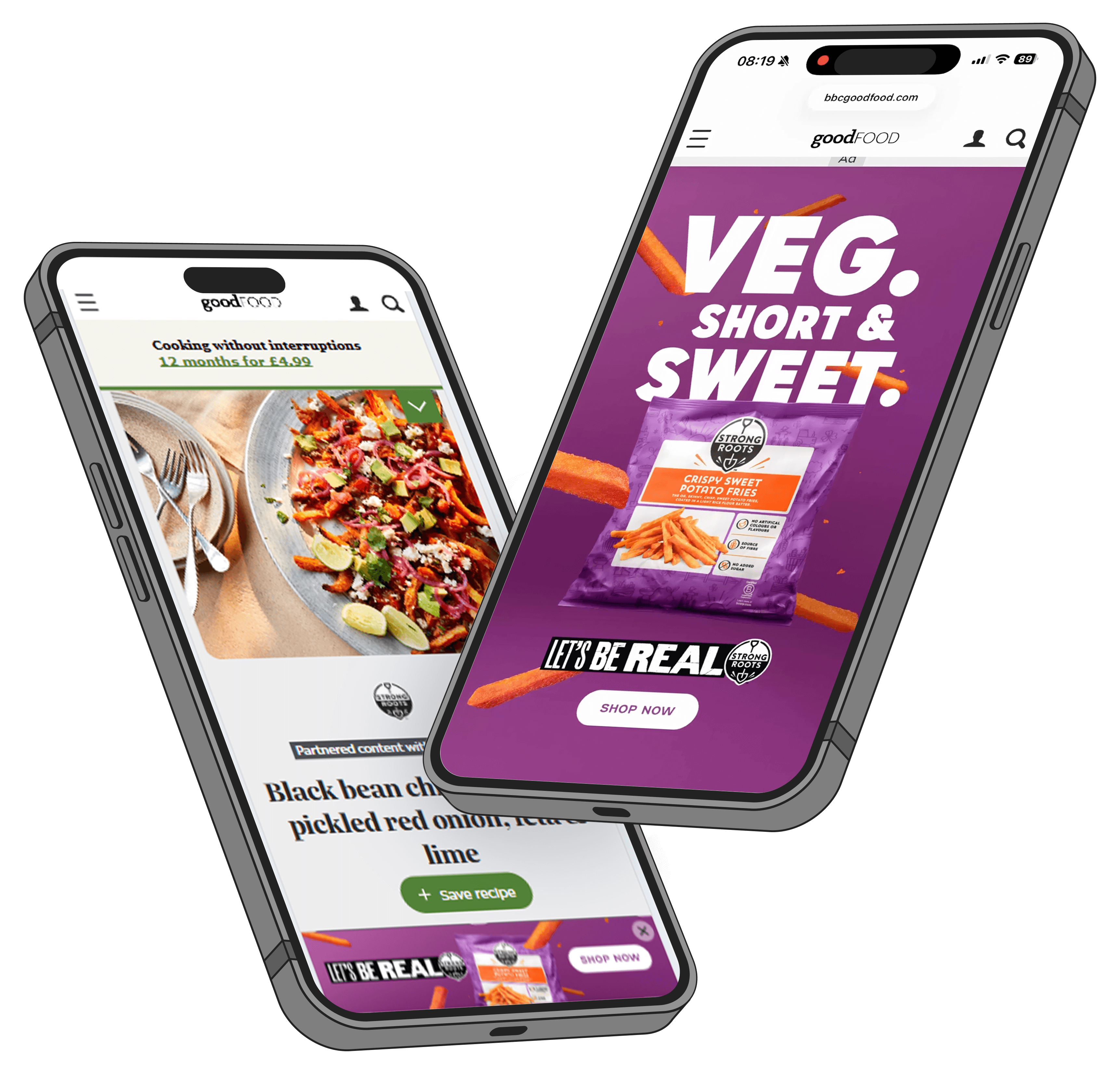 Strong Roots 'Let's be real' campaign displayed on mobile