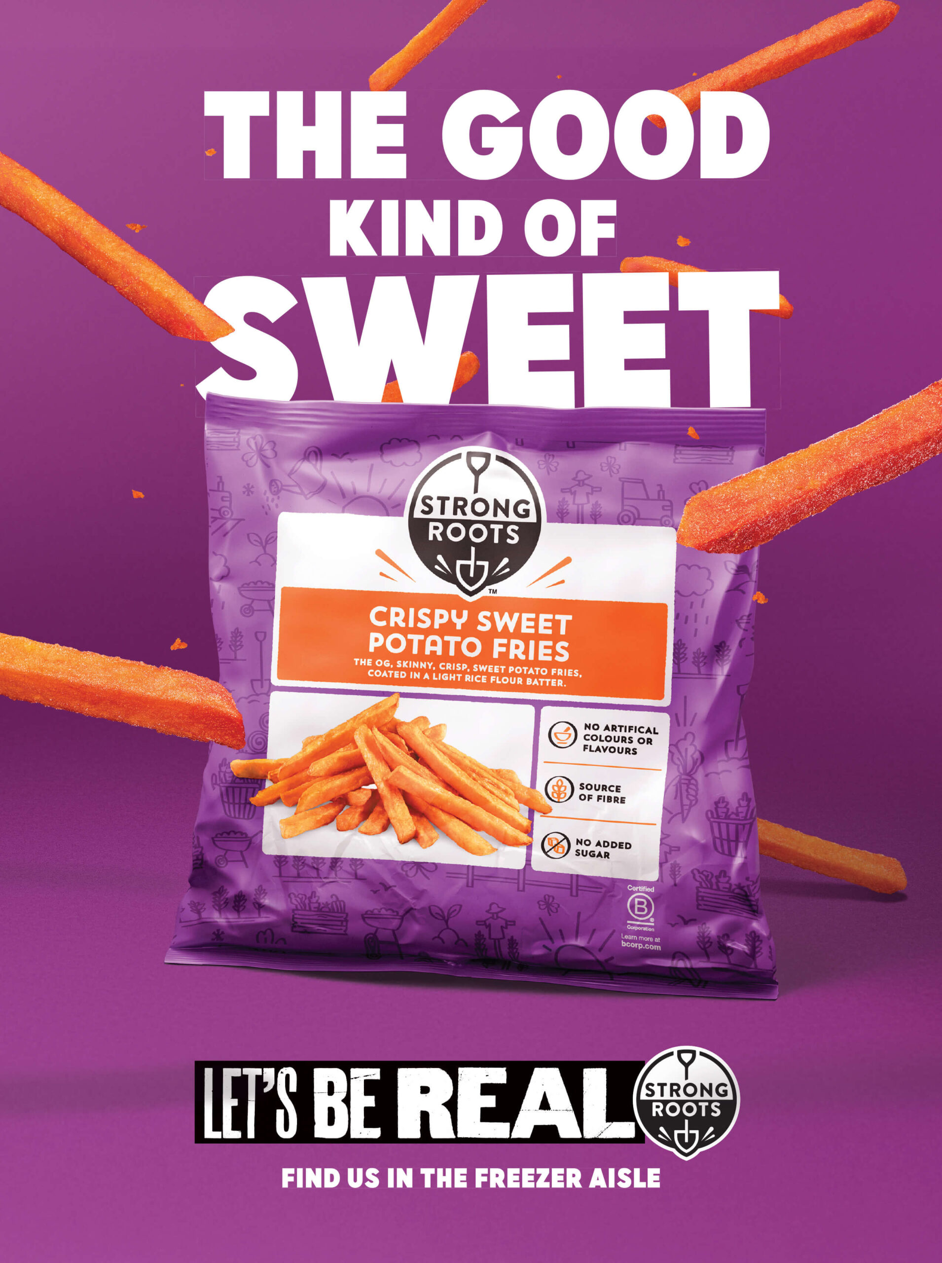 Strong Roots 'Let's be real' campaign displayed on GoodFood.com desktop